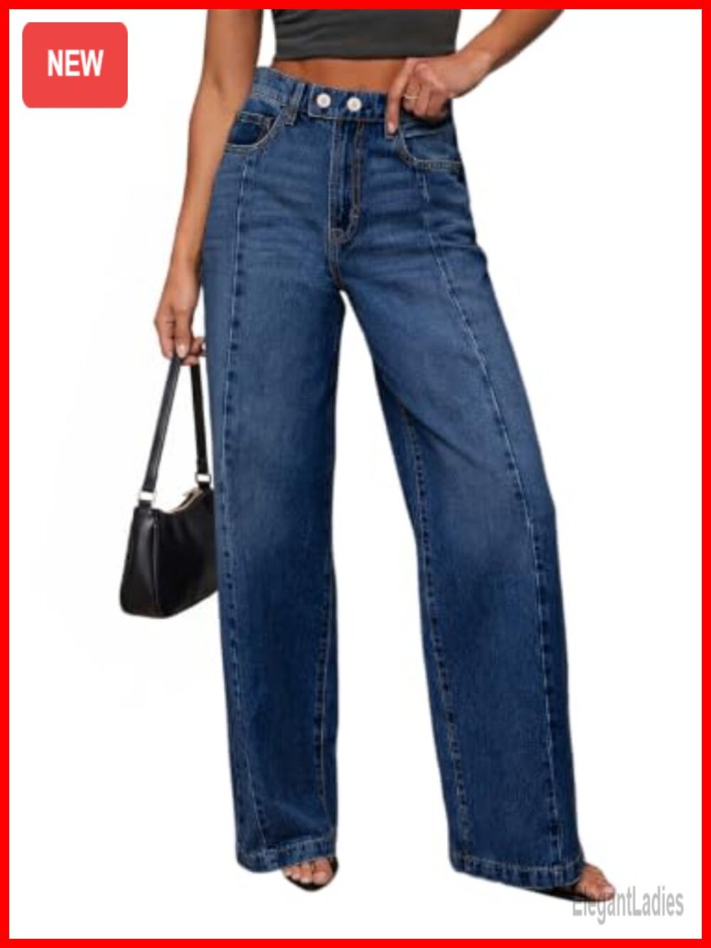 Wide Leg High Waisted Stretchy Baggy Denim Jeans Raw Hem Loose